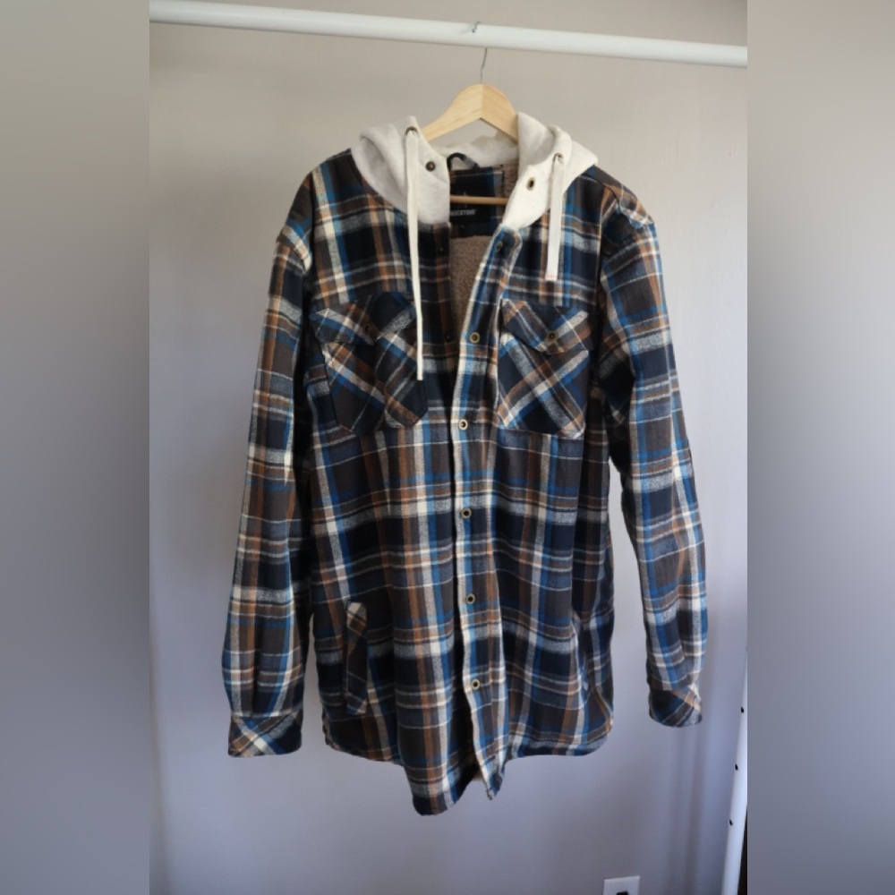 Men's Blue and Brown Plaid Flannel Jacket Heavyweight Size large